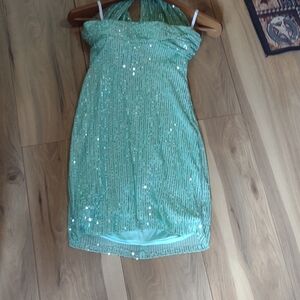 Sparkling Green Halter Dress